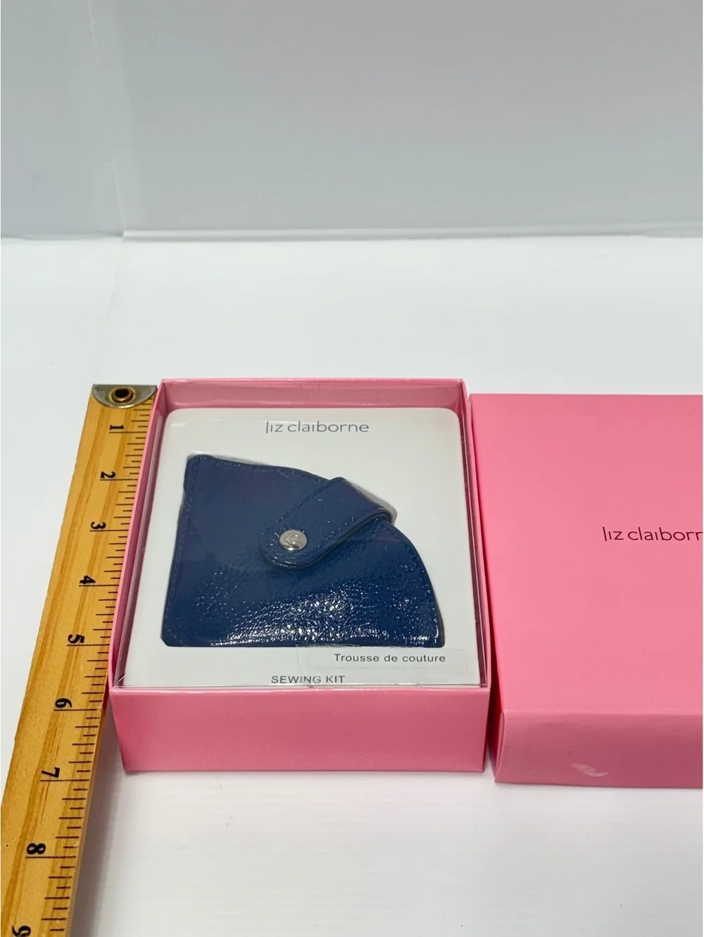 Liz Claiborne Compact Navy Blue Sewing Kit with Scissors, Tape Measure, and Pins